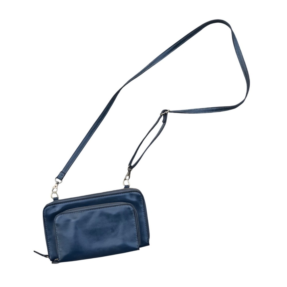 Joy Susan Blue Vegan Leather Crossbody Wallet Bag Adjustable Strap
